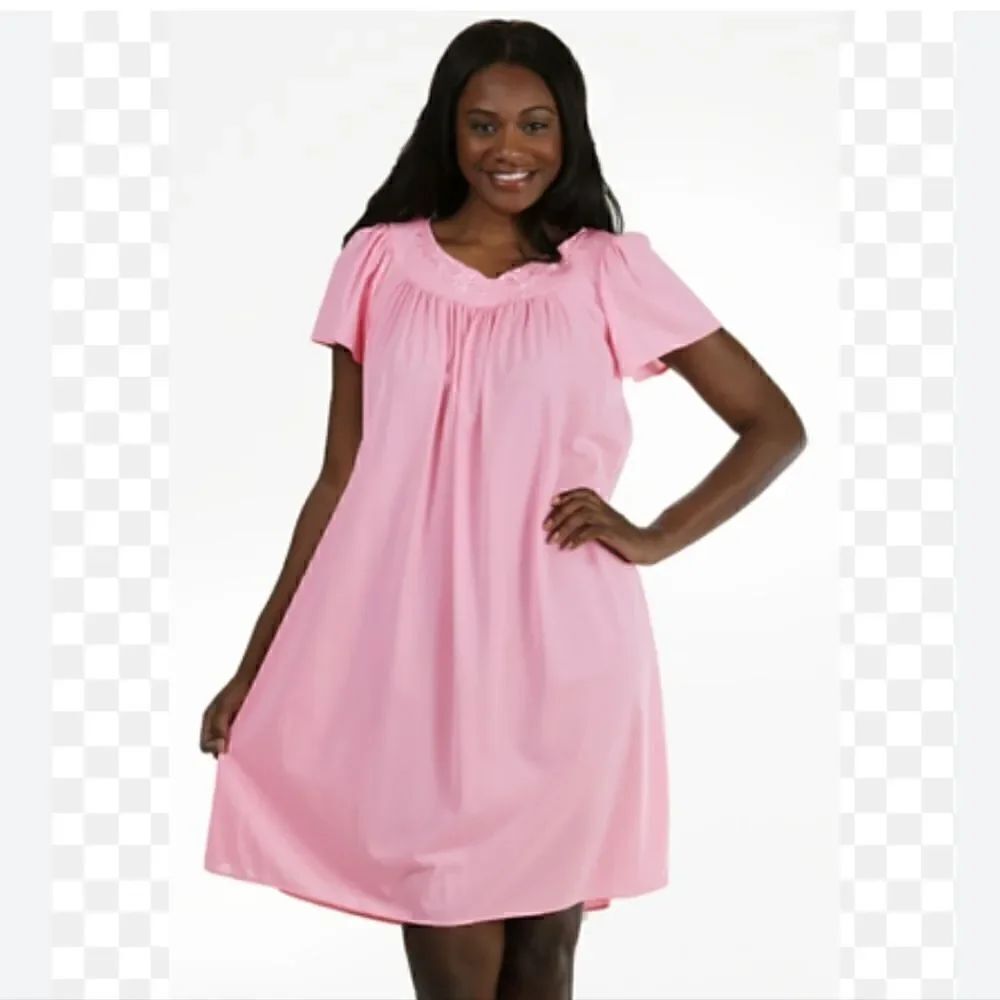 NWT Miss Elaine Classics Waltz Flutter Sleeve Nylon Nightgown in English Rose M